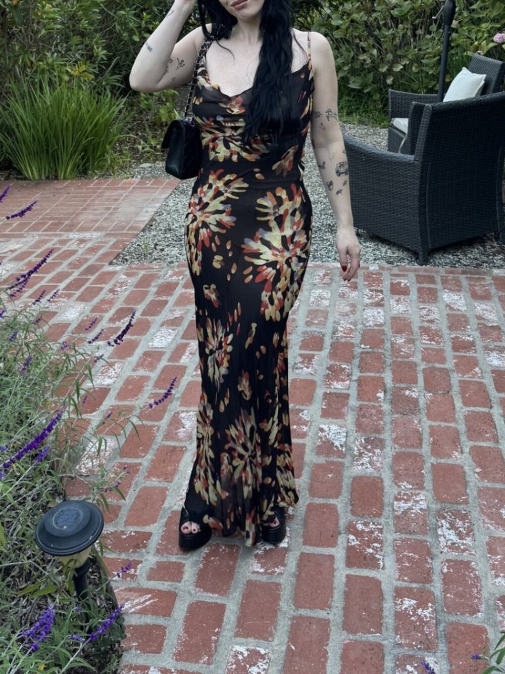 Rat & Boa Catarina Dress Black Sheer Floral Slip Maxi Open Back S